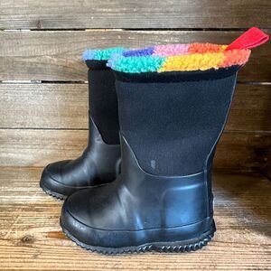 New‎ Kids Hunter Black Rainbow Sherpa Lined Rubber Snow Winter Boots Size 7 C